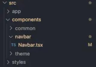 Demonstration of the directory structure. src/components/navbar contains the Navbar.tsx file.