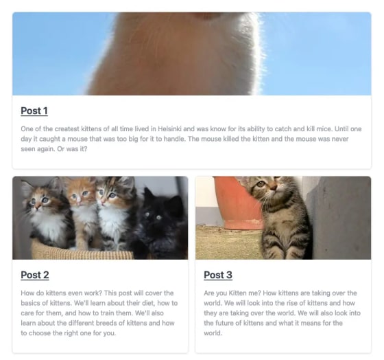 Articles stacked in two column for medium devices. Most relevant article spanning two column widths.