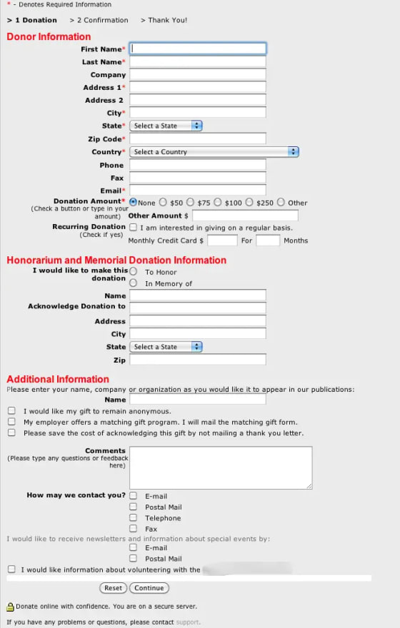 Form with too many fields, which increases the cognitive load on the user.