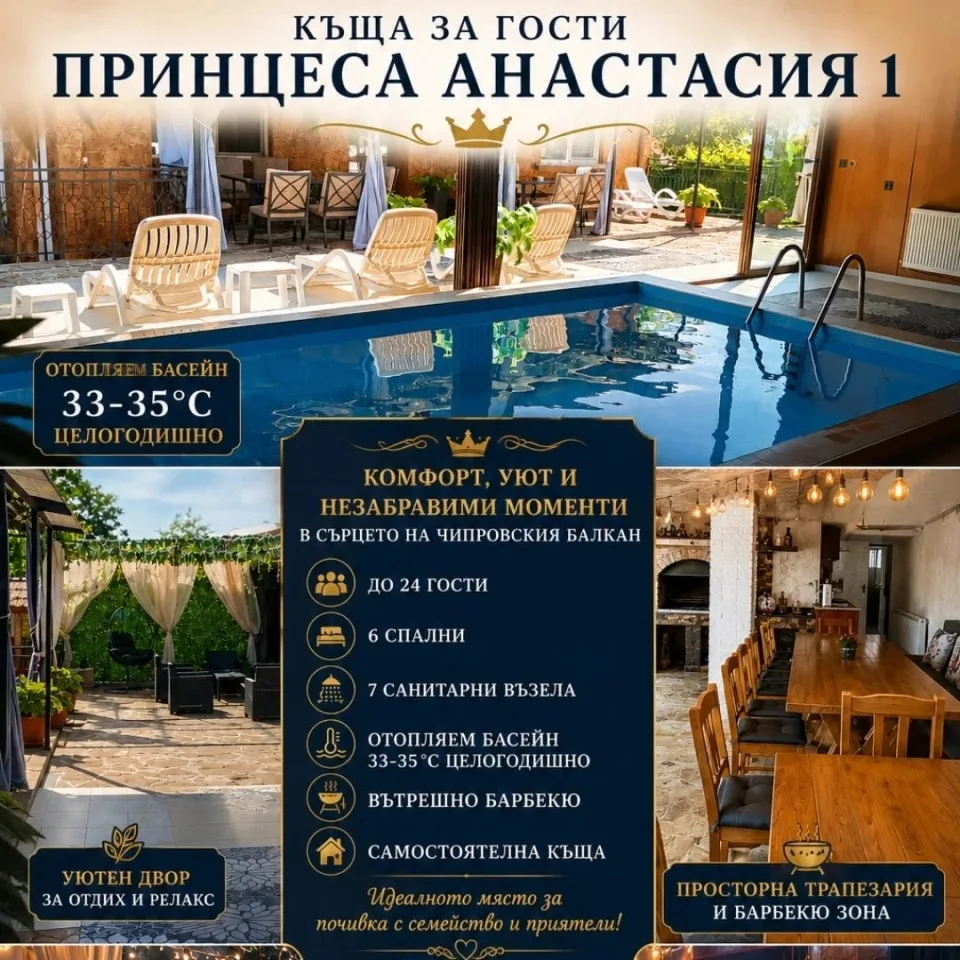 Принцеса Анастасия 1 , Уютна Вила с целогодишен отопляем басейн 33-35 °