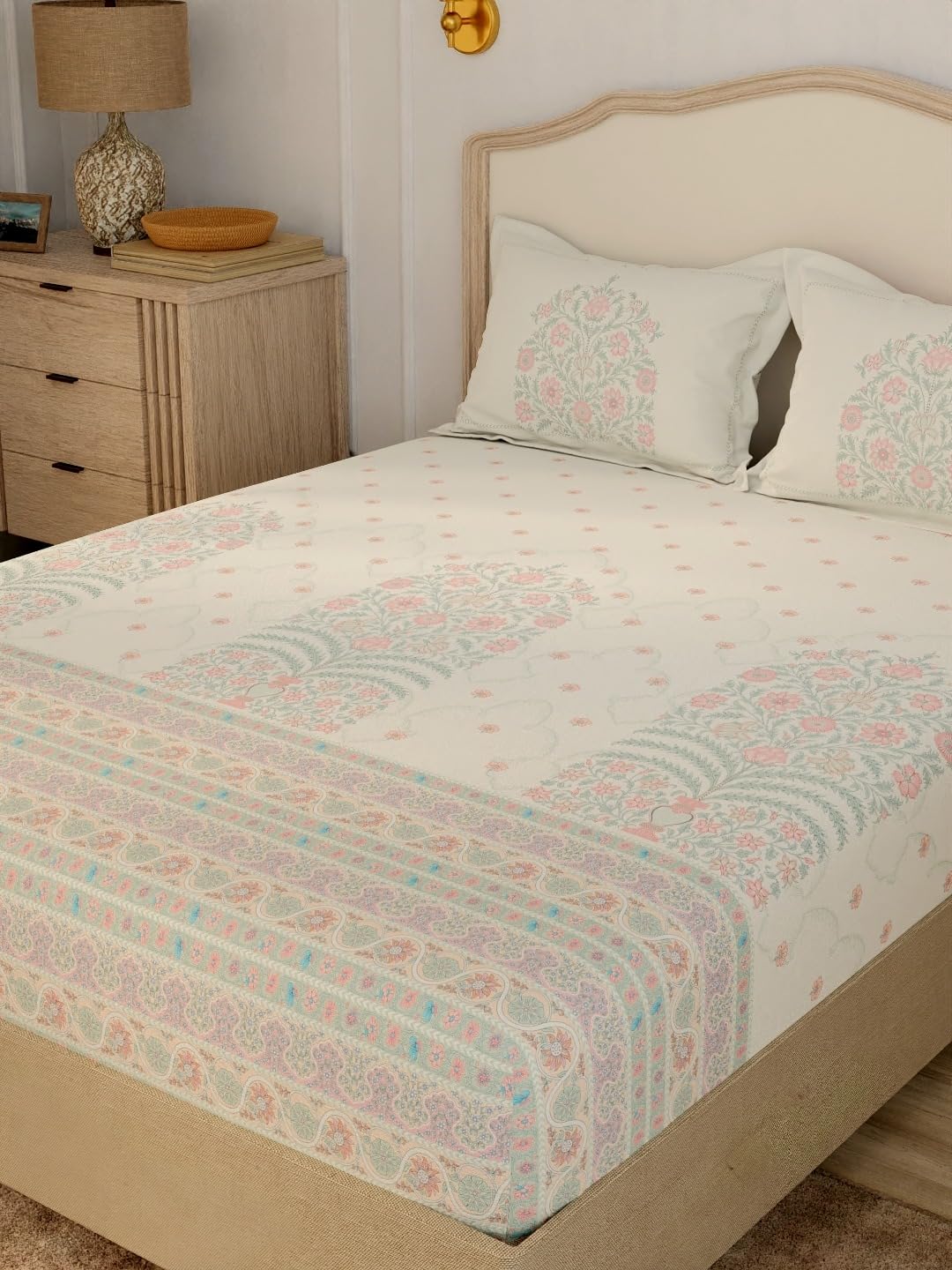 Portico New York Shalimar 164 TC 100% Cotton Multi 1 Super King Bedsheet with 2 Pillow Covers . alternate view