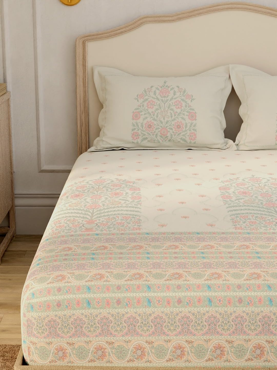Portico New York Shalimar 164 TC 100% Cotton Multi 1 Super King Bedsheet with 2 Pillow Covers .