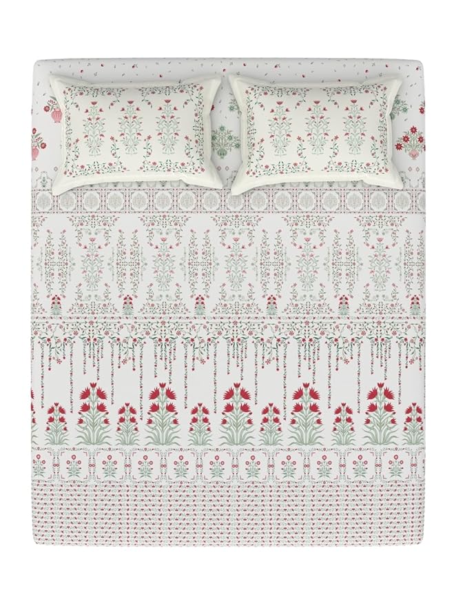 Portico New York Shalimar 164 TC 100% Cotton Red 1 Super King Bedsheet with 2 Pillow Covers alternate view