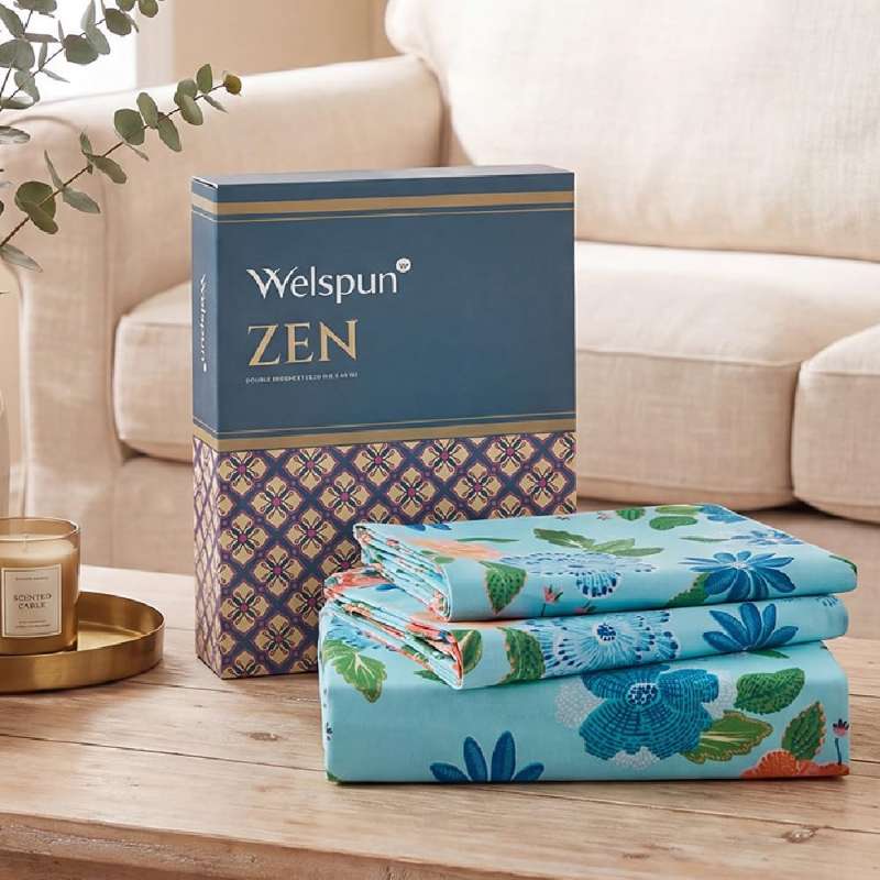 Welspun Zen Microfiber Floral Double Bedsheet with 2 Pillow Covers | Percale Bed Sheet | Skin Safe, Breathable & Easy Care Bedding Set | Gift Set | Light Blue | 220 x 240 Cm