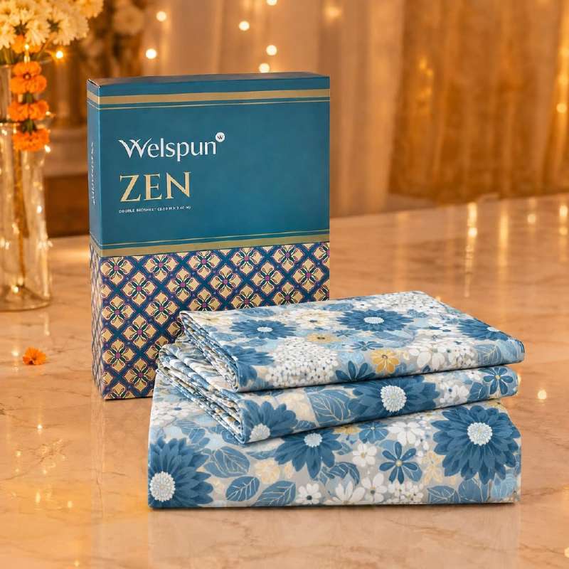 Welspun Zen Microfiber Floral Double Bedsheet with 2 Pillow Covers | Percale Bed Sheet | Skin Safe, Breathable & Easy Care Bedding Set | Gift Set | Light Blue | 220 x 240 Cm alternate view