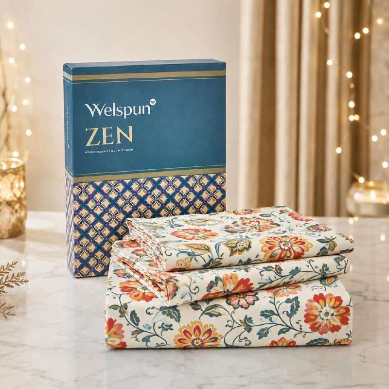 Welspun Zen Microfiber Floral Double Bedsheet with 2 Pillow Covers | Percale Bed Sheet | Skin Safe, Breathable & Easy Care Bedding Set | Gift Set | Cream | 220 x 240 Cm