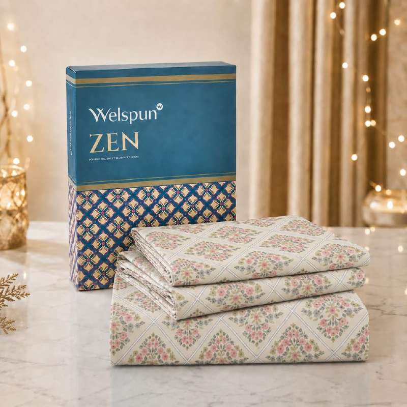 Welspun Zen Microfiber Floral Double Bedsheet with 2 Pillow Covers | Percale Bed Sheet | Skin Safe, Breathable & Easy Care Bedding Set | Gift Set | Cream | 220 x 240 Cm