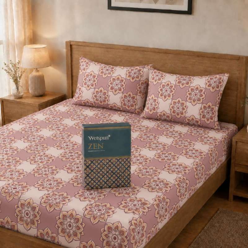Welspun Zen Microfiber Floral Double Bedsheet with 2 Pillow Covers | Percale Bed Sheet | Skin Safe, Breathable & Easy Care Bedding Set | Gift Set | Peach | 220 x 240 Cm alternate view