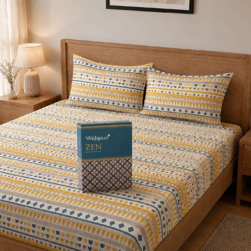 Welspun Zen Microfiber Floral Double Bedsheet with 2 Pillow Covers | Percale Bed Sheet | Skin Safe, Breathable & Easy Care Bedding Set | Gift Set | Yellow | 220 x 240 Cm alternate view