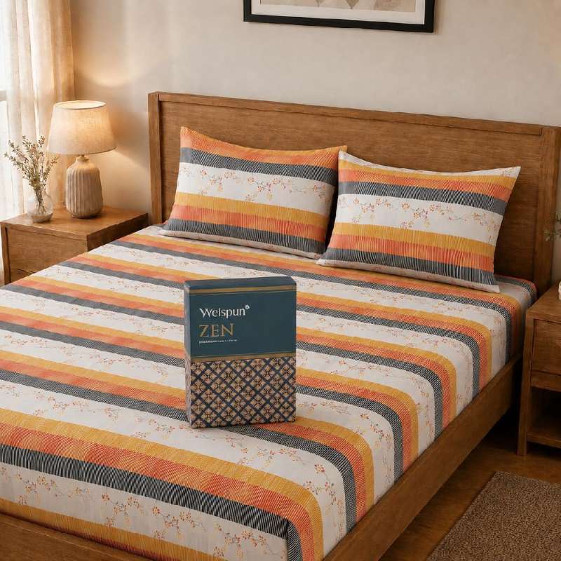 Welspun Zen Microfiber Floral Double Bedsheet with 2 Pillow Covers | Percale Bed Sheet | Skin Safe, Breathable & Easy Care Bedding Set | Gift Set | Cream | 220 x 240 Cm alternate view