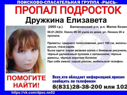 17-летняя девушка пропала в Балахнинском районе