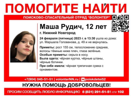12-летняя девочка-подросток пропала в Нижнем Новгороде 24 февраля
