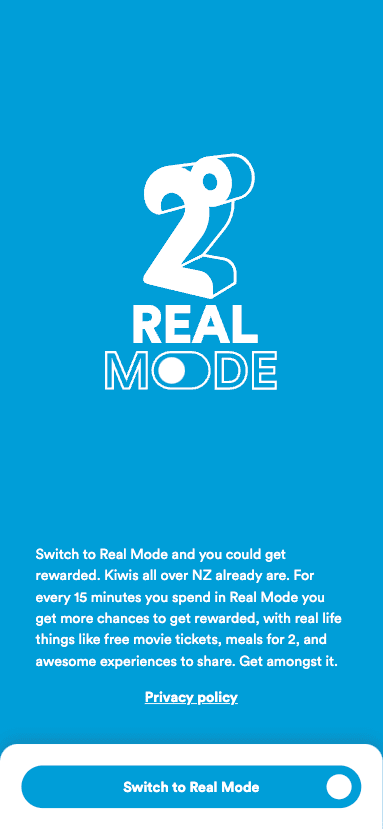 2degrees Real Mode welcome screen.