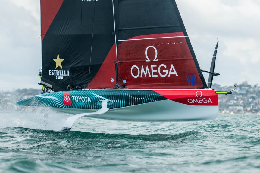 Emirates Team New Zealand boat in water.