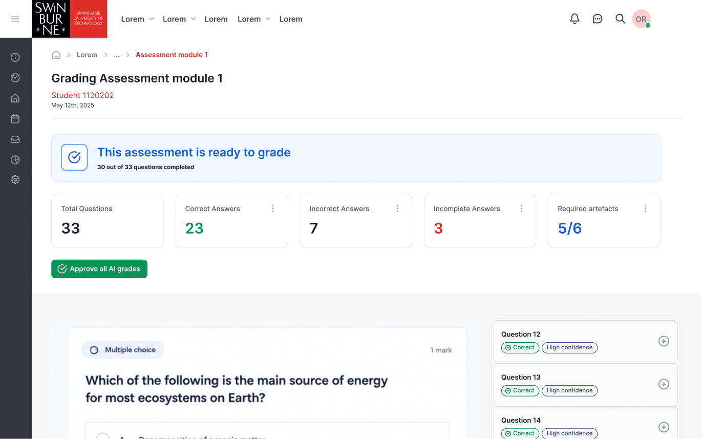 NZMA grading assessment dashboard.