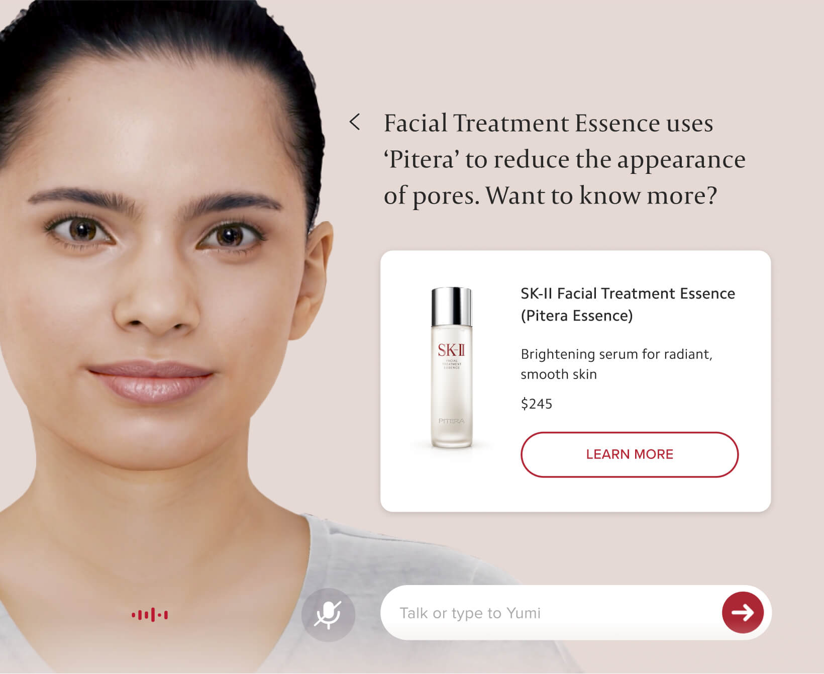 Screenshot of Yumi virtual assistant.
