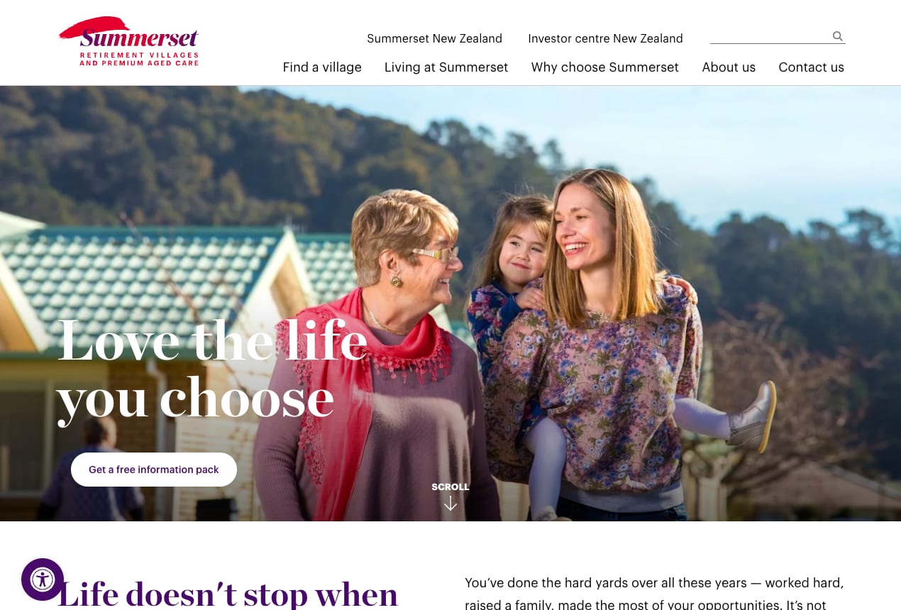 Screenshot of Summerset Australia Home page on desktop.