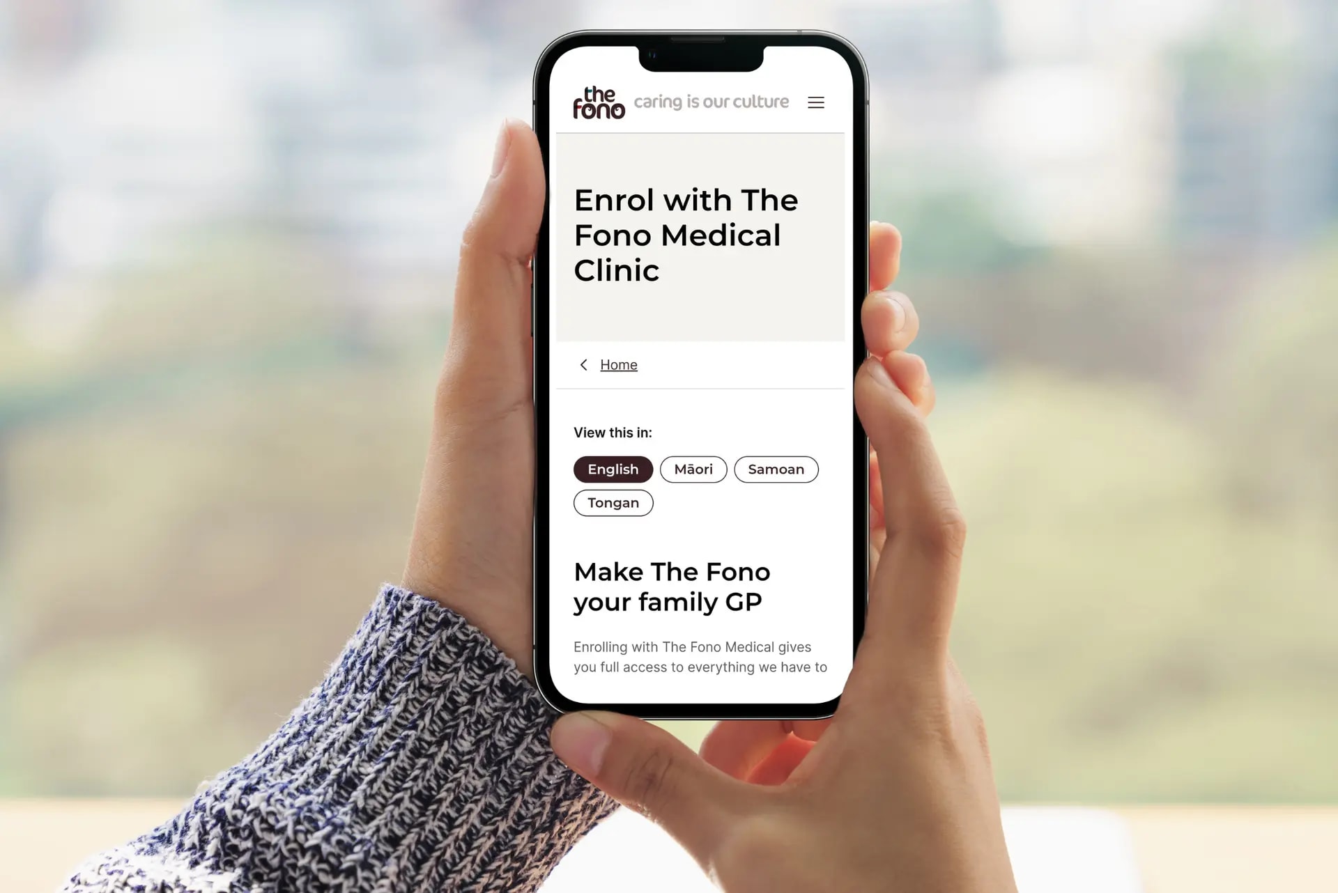 The Fono online enrolment form on mobile phone. 