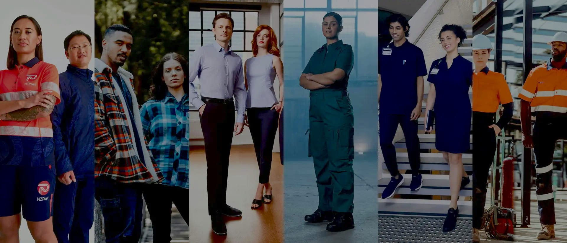 Workwear Group image showing various uniform types. 