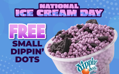 Get a free mini cup of Dippin' Dots at participating locations on July 19 — National Ice Cream Day.