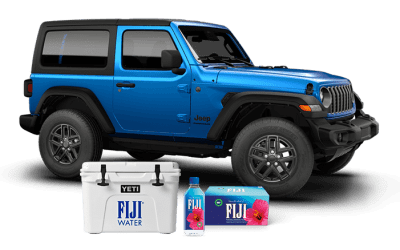 Enter for a chance to win a Jeep Wrangler, YETI cooler, Canon camera, Sony headphones, and a year's supply of FIJI Water.