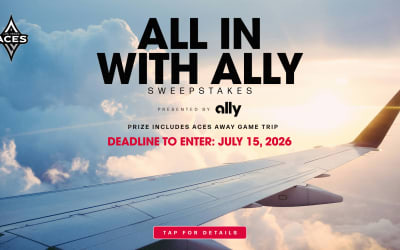 Enter for a chance to win a flyaway trip for two to an Aces away game, including airfare, hotel, tickets, and a $1,000 gift card.