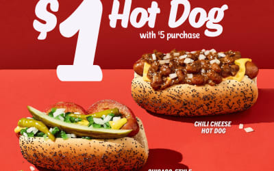 Portillo's Perks members can get a $1 hot dog with any $5+ purchase through July 16.