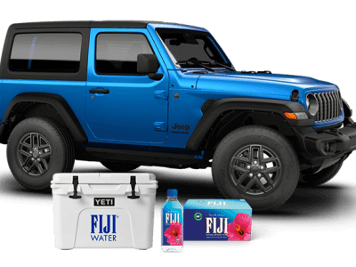 Enter for a chance to win a Jeep Wrangler, YETI cooler, Canon camera, Sony headphones, and a year's supply of FIJI Water.
