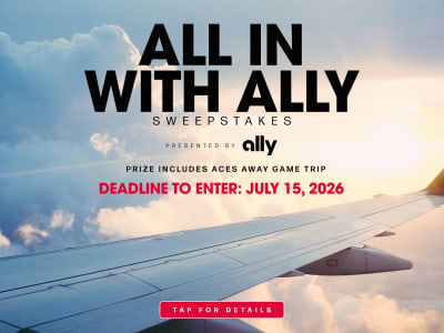 Enter for a chance to win a flyaway trip for two to an Aces away game, including airfare, hotel, tickets, and a $1,000 gift card.