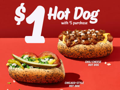 Portillo's Perks members can get a $1 hot dog with any $5+ purchase through July 16.