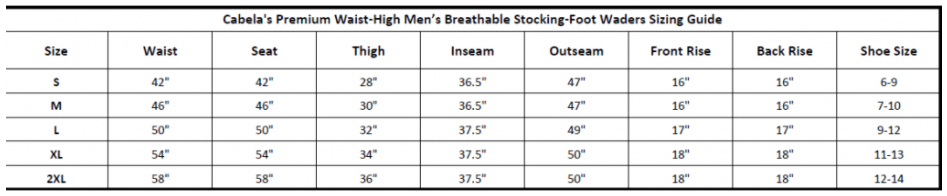 Waders Sizing Chart