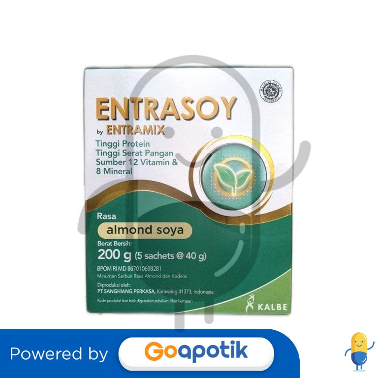 ENTRASOY ALMOND SOYA 40 GRAM BOX 5 SACHET (200 GRAM)
