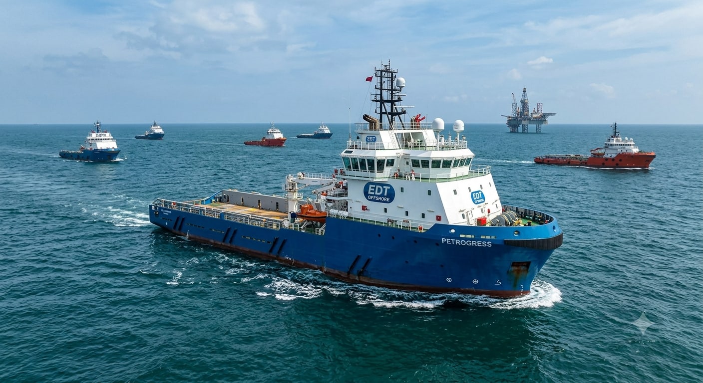 Modern offshore supply vessel in maritime operation