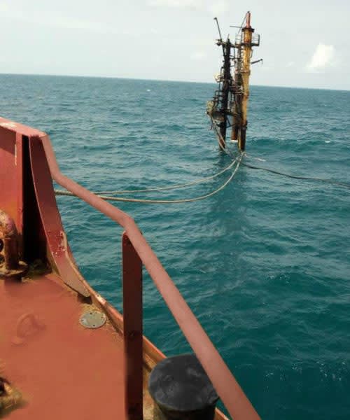 Obe oil field offshore structure and ocean waters in Nigeria