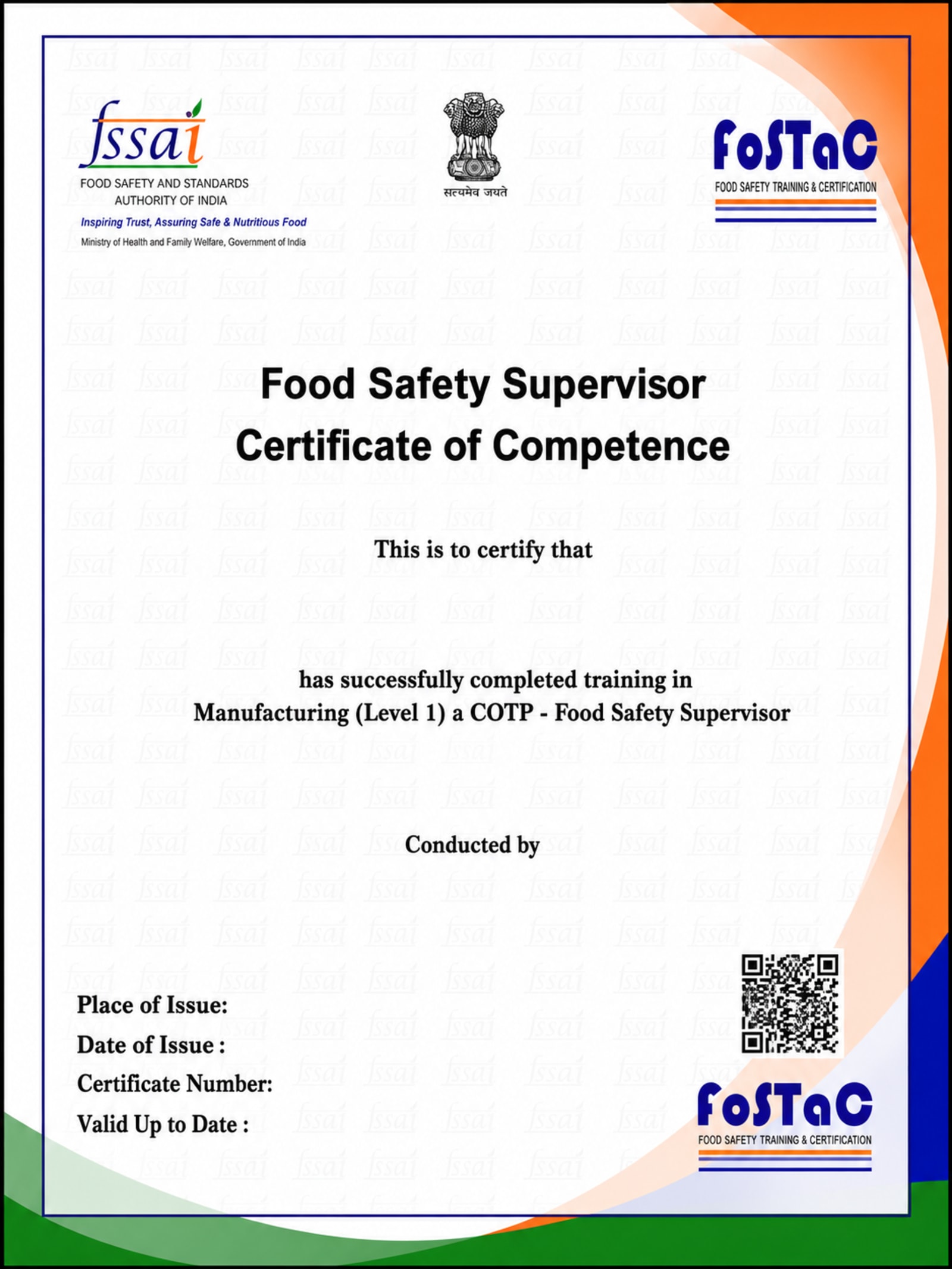 Sample FoSTaC Certificate of Competence