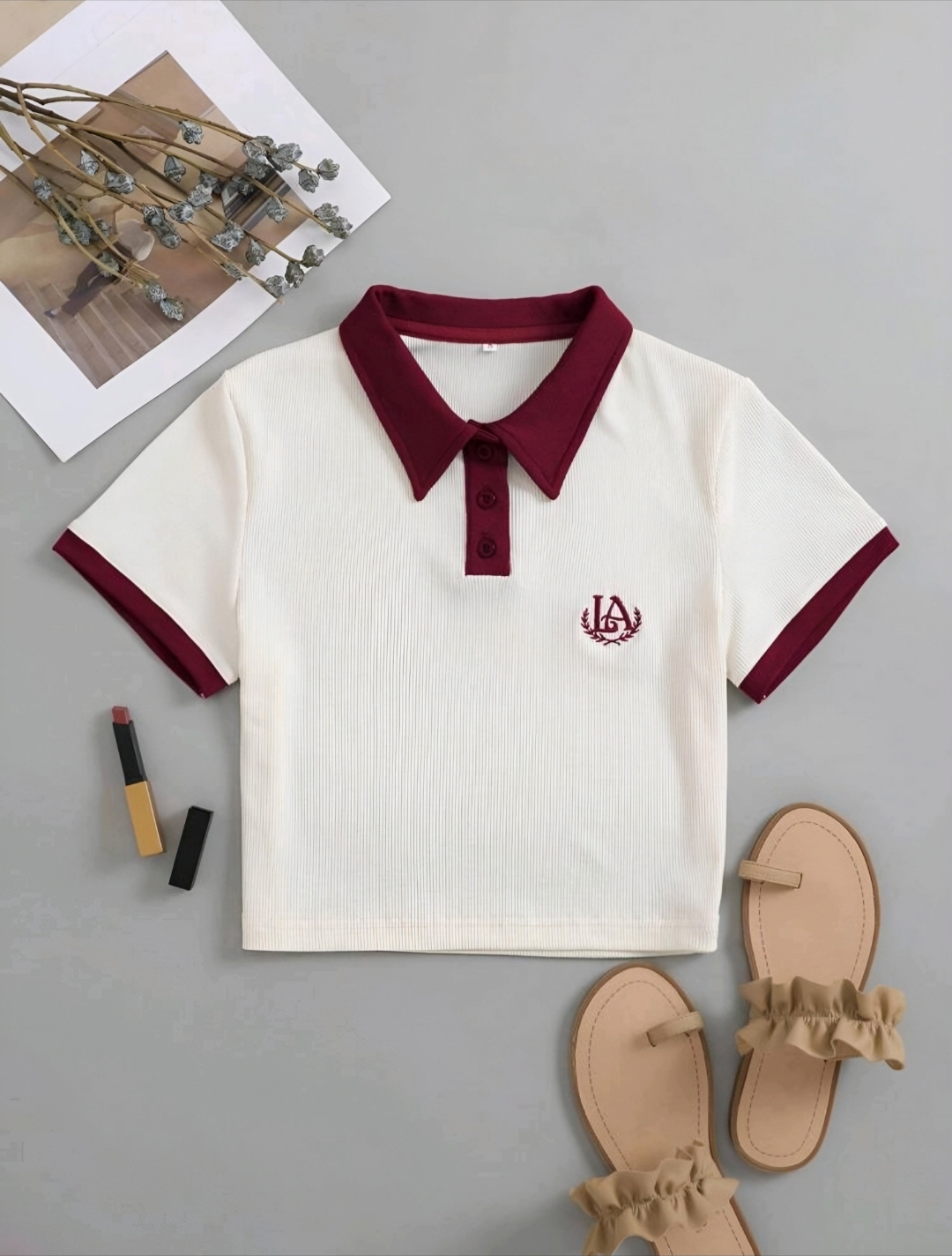 VARSITY POLO CROP TOP