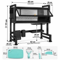 Escurridor de platos acero inoxidable 65 cm con tapa sobre lavaplatos, incluye tabla, cuchillo y pelador - imagen 2