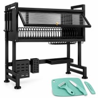 Escurridor de platos acero inoxidable 65 cm con tapa sobre lavaplatos, incluye tabla, cuchillo y pelador - imagen 1