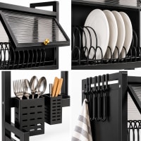 Escurridor de platos acero inoxidable 65 cm con tapa sobre lavaplatos, incluye tabla, cuchillo y pelador - imagen 4