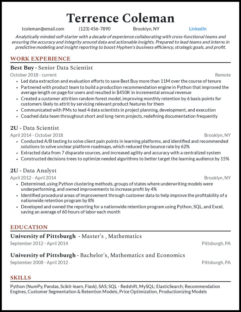 resume preparation for data scientist interview