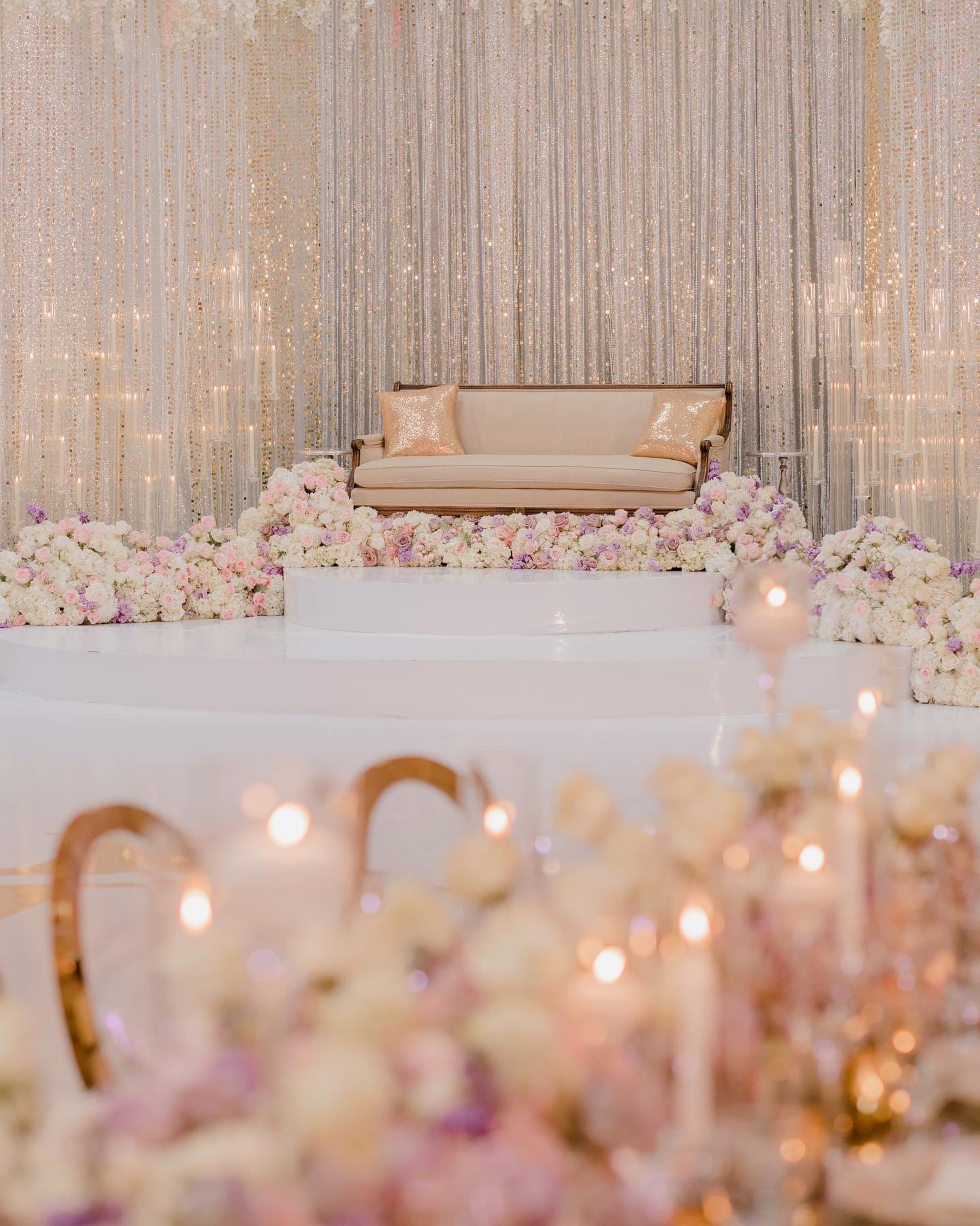 Elegant tablescape with fine linen and tabletop arrangements