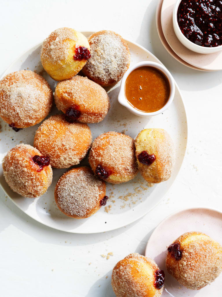 Jam bomboloni with caramelised white chocolate sauce JONES