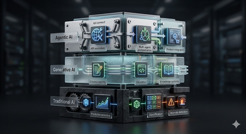Traditional vs. Generative vs. Agentic AI: Why the Foundation Mattersimage