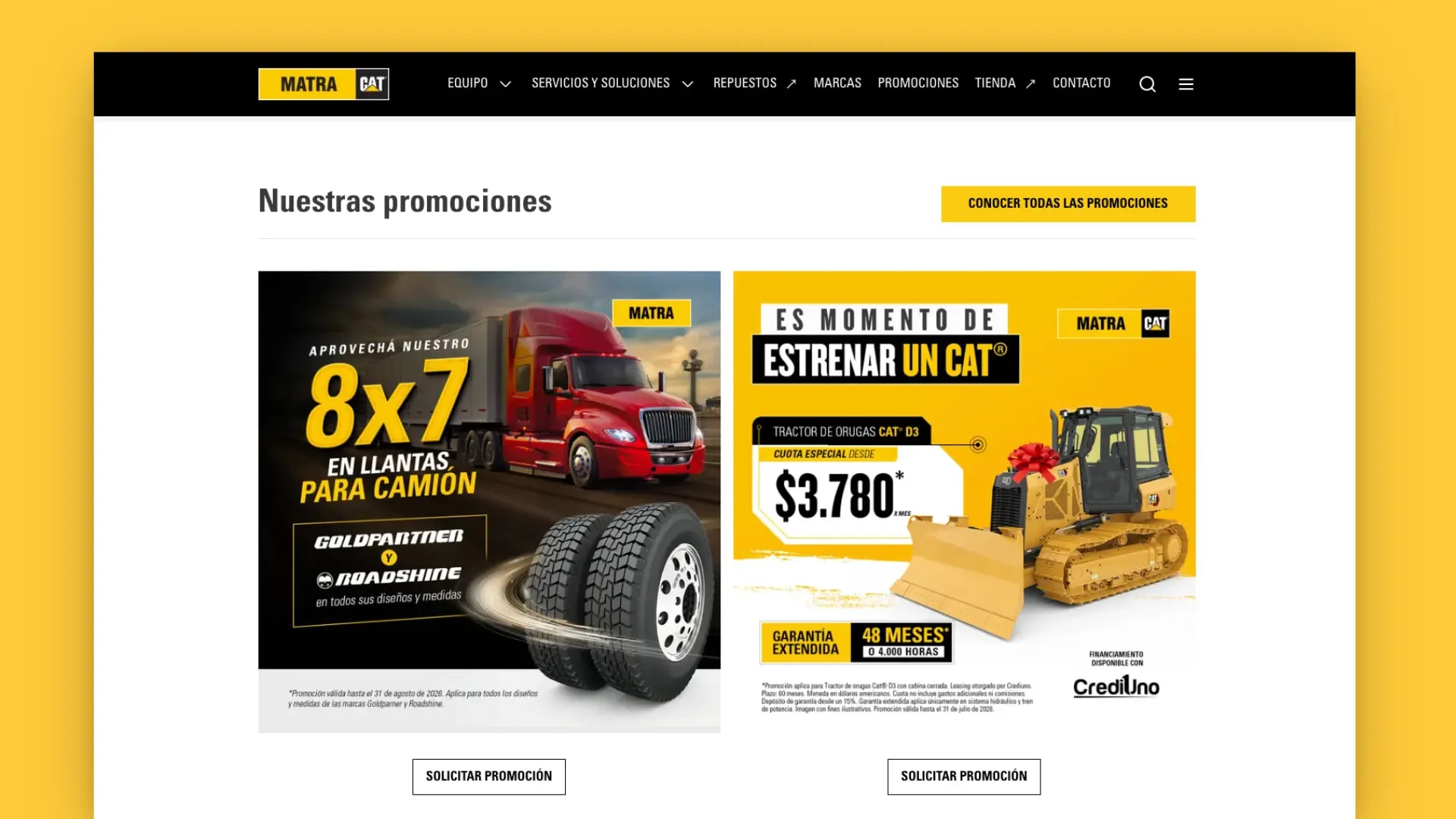 Promotions section with two offer cards and their request button