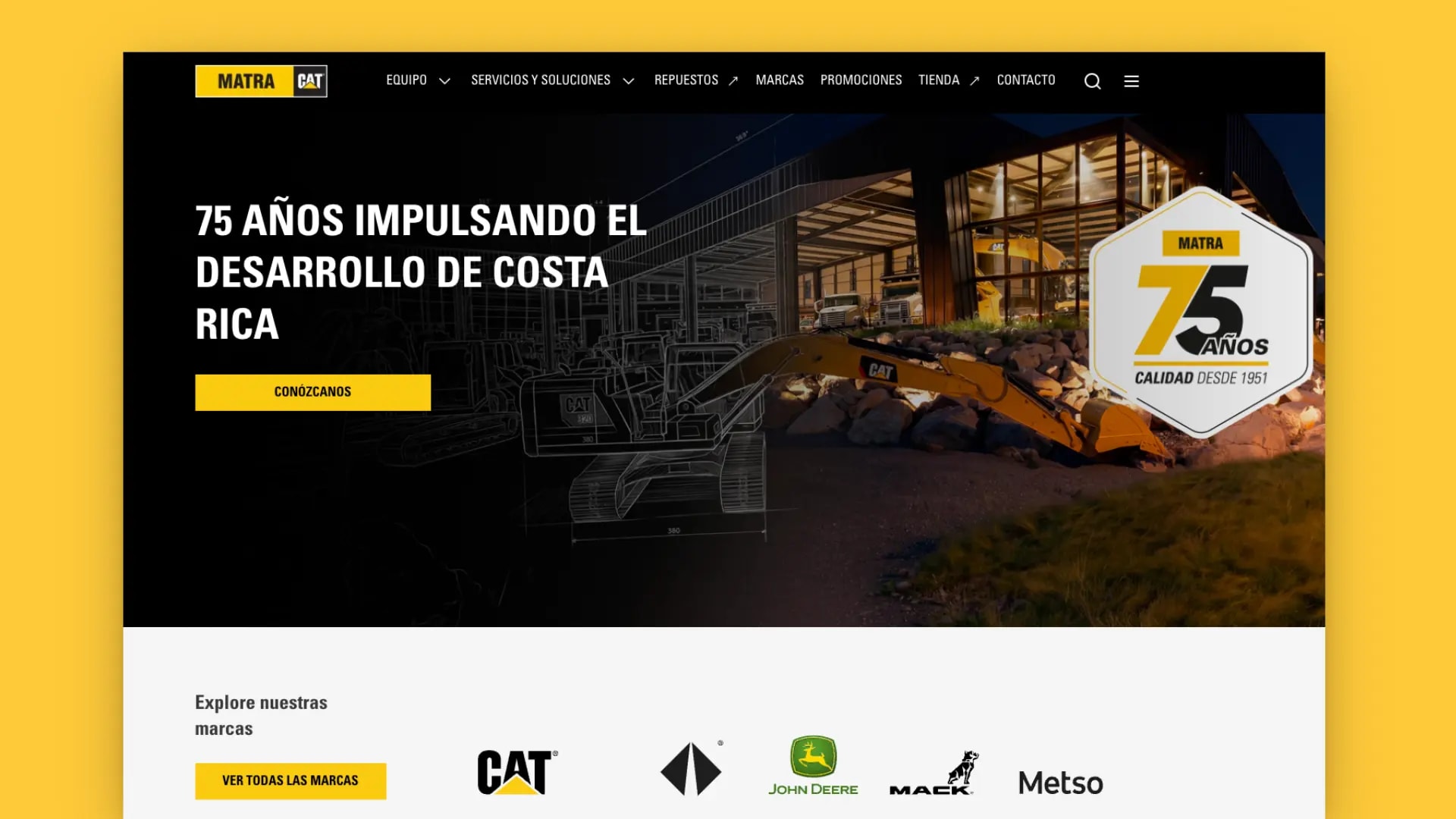 Portada del sitio con el mensaje de los 75 años de MATRA y las marcas que distribuye
