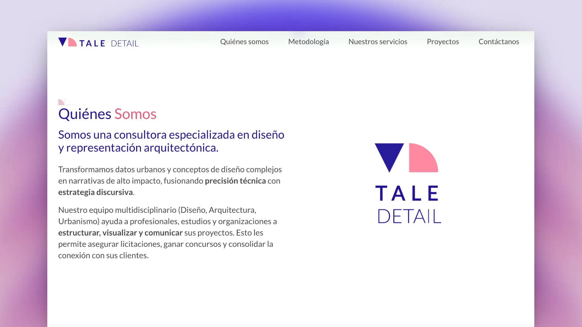 Sección Quiénes Somos con el texto de presentación y el logo de la consultora