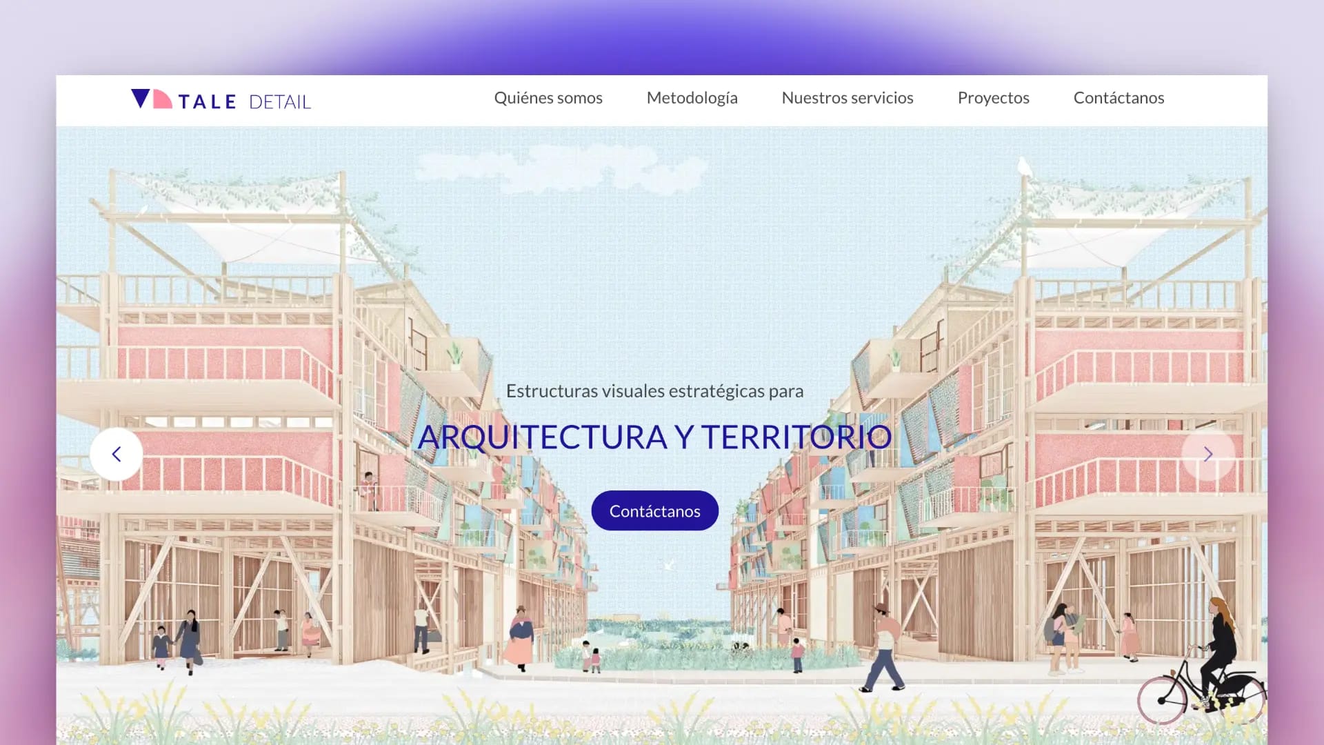 Portada con una ilustración arquitectónica a ancho completo y el llamado a contacto