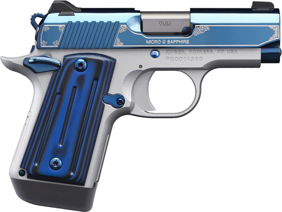 Kimber Micro 9 PVD Sapphire 9mm Luger Pistol, 7+1 rd, 3.15" barrel, Silver/Blue