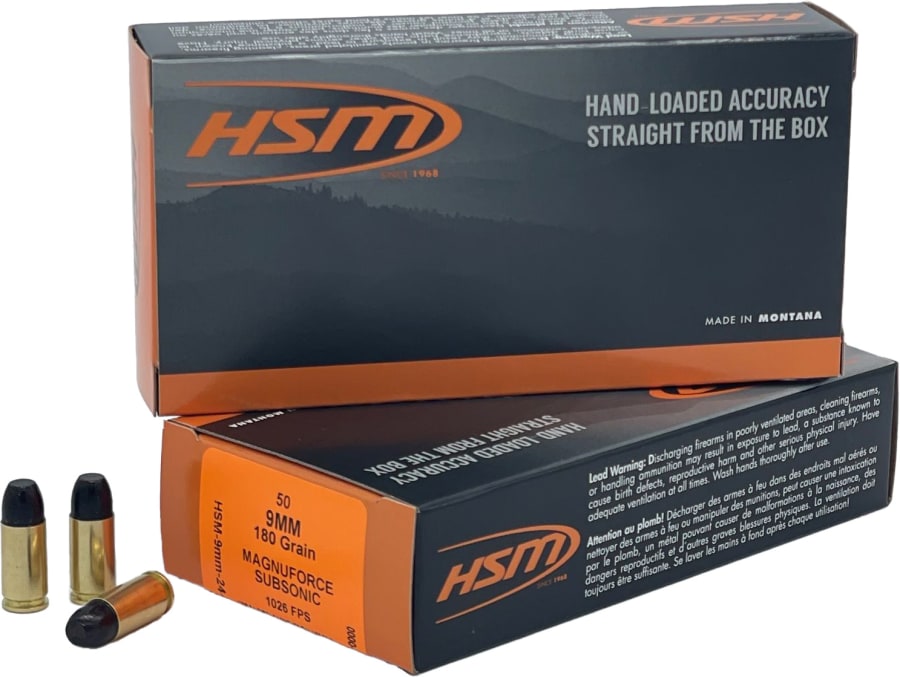 HSM Subsonic Pistol 9mm Luger, 180 gr Long Flat Nose, 50 rounds