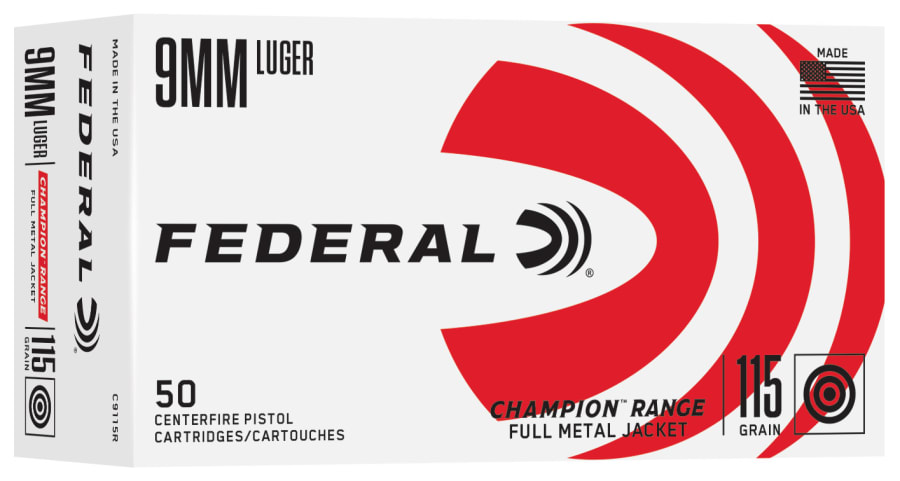 Federal Champion Range 9mm Luger, 115 gr Full Metal Jacket, 50 rounds